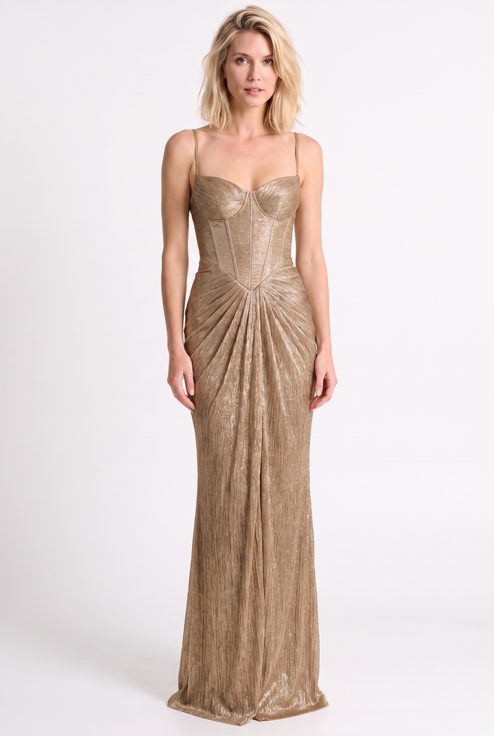 Gold Corset Bodice Maxi Dress
